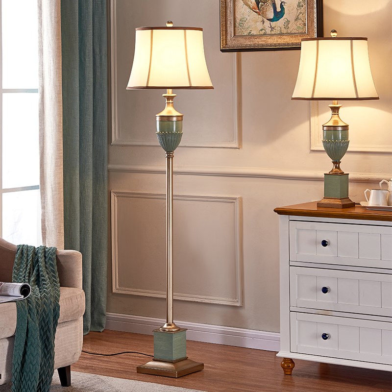 美式乡村风格饰品带茶几落地x灯蓝色奖杯落地灯地中海客厅落地立