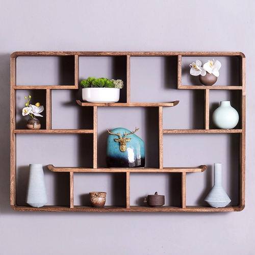 博古架实木新中式挂墙壁挂式现代多宝阁古董架客厅隔断简约置物架