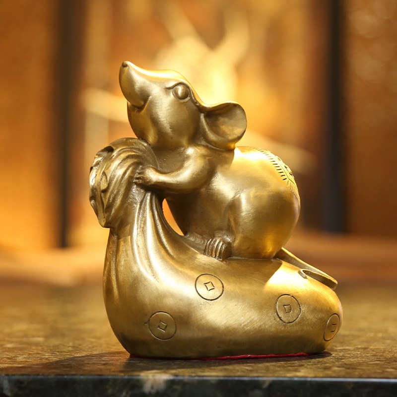 铜鼠摆件家居装饰品铜工艺品生肖Q鼠天鼠望月铜饰品