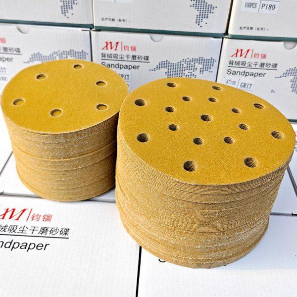 钧锢6寸17孔干磨砂纸植绒吸尘打磨片汽车原子灰5寸6孔干磨机黄砂