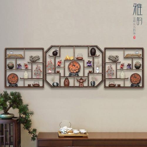 博古架实木中式壁挂式上墙小型摆件现代简约多宝阁茶室收纳置物架