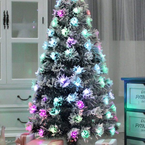 2023新款圣诞树家用高级感植绒装饰品白色发光树光纤树圣诞节装饰