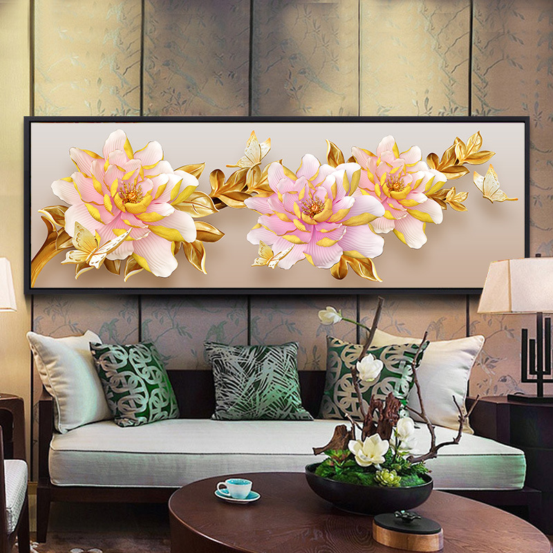 新款十字绣线绣客厅牡丹花花开富贵大幅简约现代植物花卉3d满绣