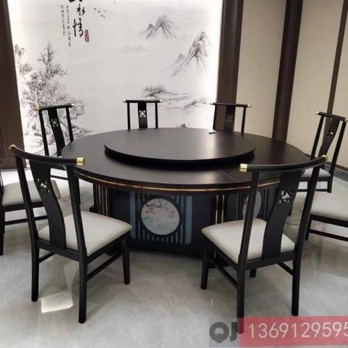 北京新中式餐桌椅大圆桌酒店会所轻奢饭桌十人十五人商务接待聚餐