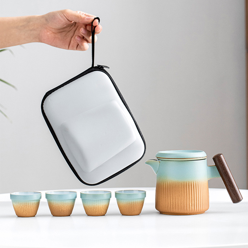 窑变泡茶杯茶水分离陶瓷茶壶一壶四杯快客杯户外旅行便携式茶具