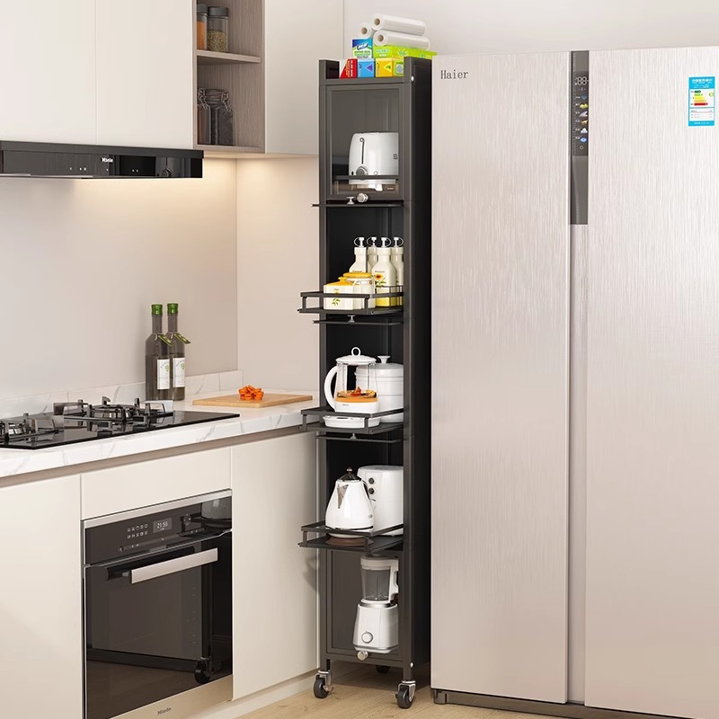 冰箱侧面抽拉柜厨房极窄夹缝置物架落地侧边缝隙收纳架窄缝抽拉架