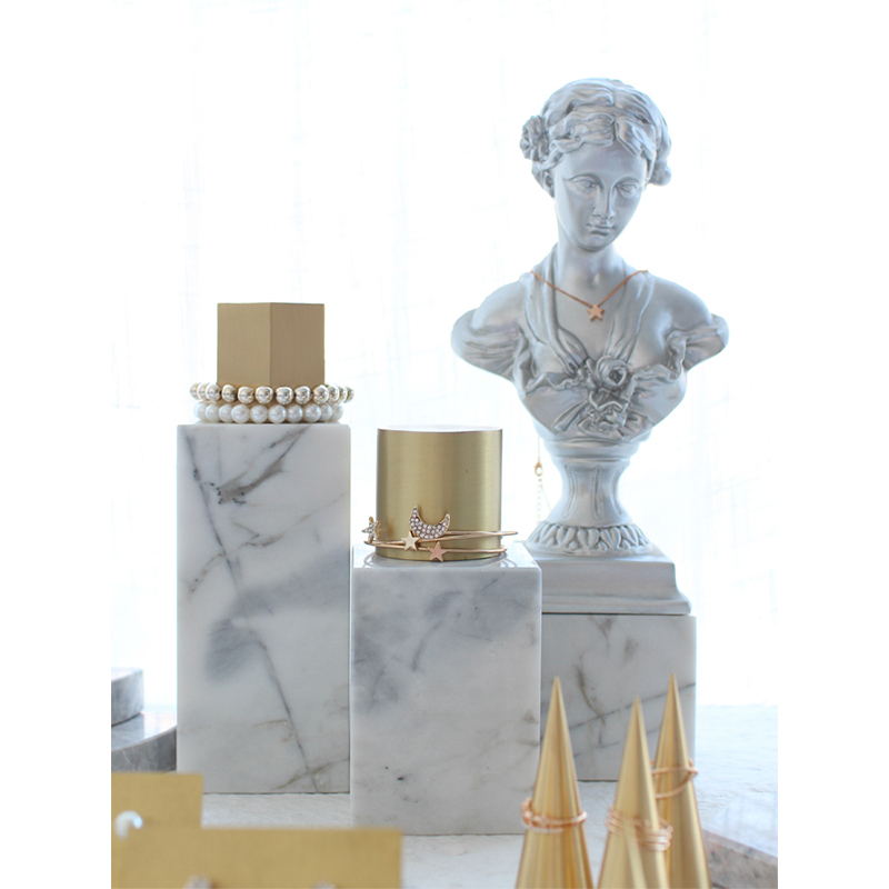 梦流间 创意首饰收纳架展示架白色大理石全铜套系珠宝柜台展示架