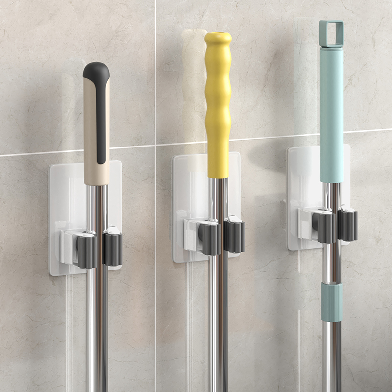 不锈钢卫生间免打孔壁挂拖把夹挂钩阳台厕所多功能墙上扫把固定架