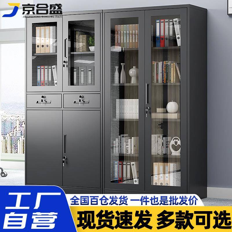 黑色文件柜资料柜财务凭证柜书柜学校储物柜家用玻璃手办收纳柜