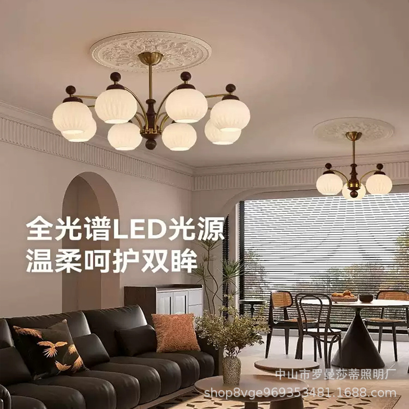 古风美式复古风卧室吊灯法式中古高级感实木设计师款艺术灯具批发