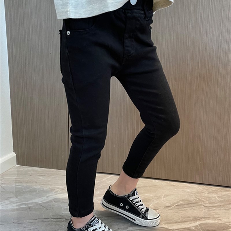 女童牛仔裤子黑色小脚修身紧身铅笔裤2024春季女孩简约宝宝长裤潮