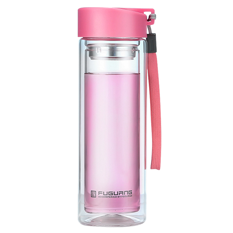 富光双层玻璃杯带盖手提过t滤茶杯男女士便携学生杯透明耐热水杯