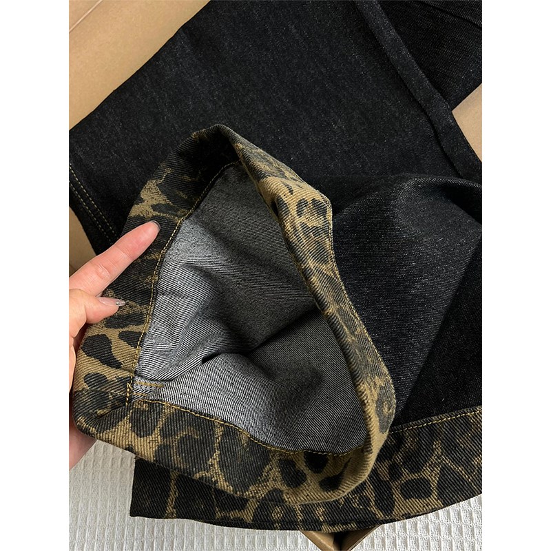 大码美式高腰水洗黑色阔腿牛仔裤女秋季新款复古直筒拖地直筒裤子