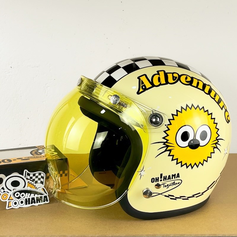 日式小盔体卡通复古3/4头盔复古机车成人通勤 3C摩托头盔