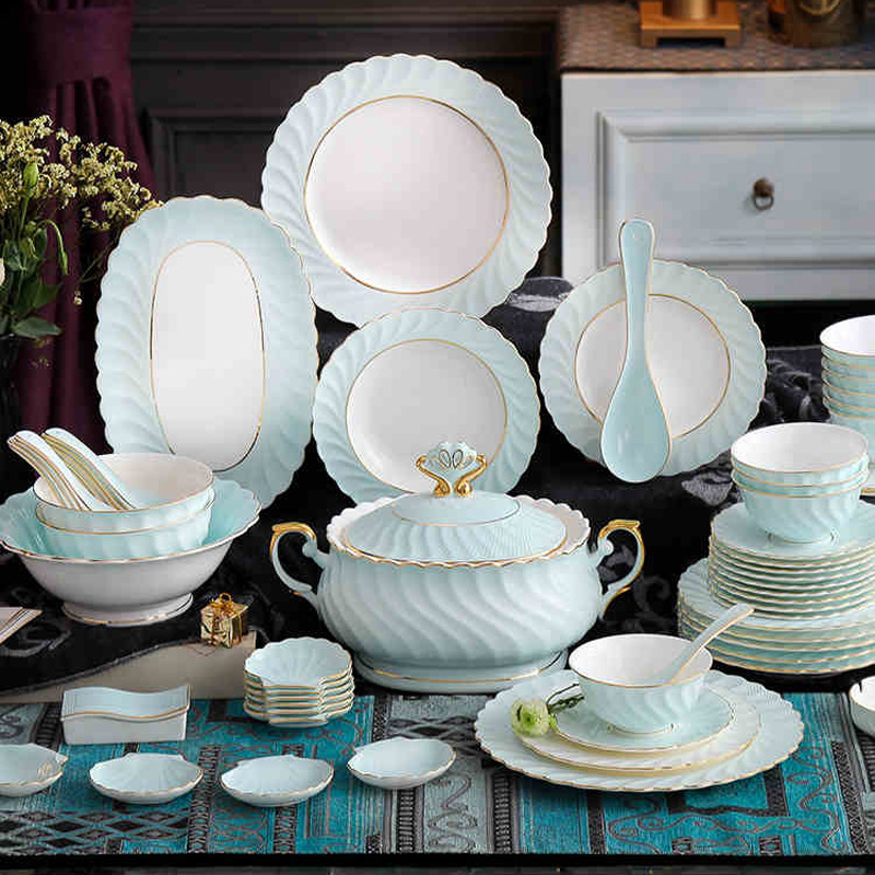 简约碗碟家庭用套装高档骨瓷餐具北欧式陶瓷轻奢乔迁碗筷盘子组合