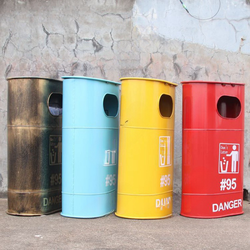 复古工业风铁艺垃圾桶户外大号个性美式做旧创意酒吧餐厅装饰油桶