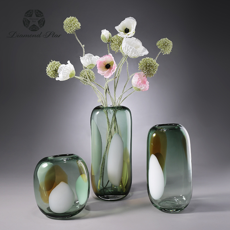 钻石星绿色干花玻璃花瓶彩色透明富贵竹鲜花直筒花器批发摆件竹节