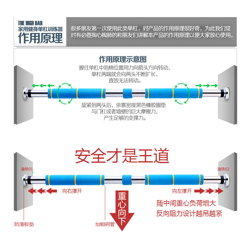 门上单杠家用室内儿童引体向上器成人健身器材吊环家庭免打孔墙体