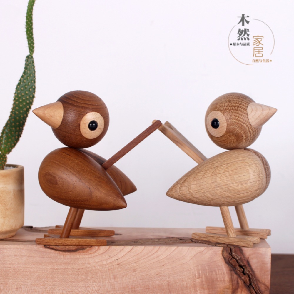 北欧家居饰品小鸟木质工艺品实木摆件小麻雀木制品原木风客厅摆件