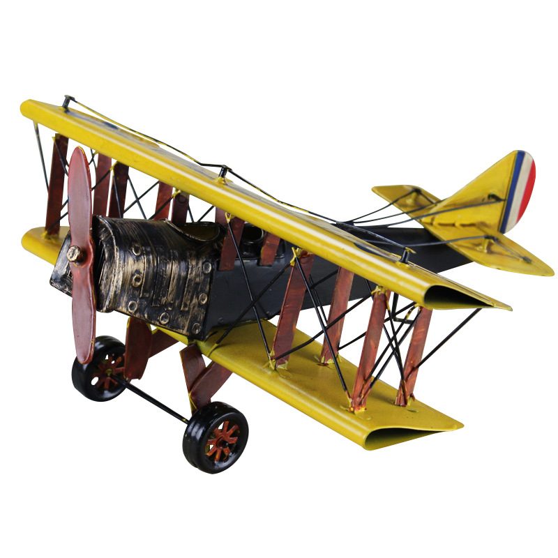 复古双翼战斗飞机铁艺模型摄影道具橱窗陈列摆设装饰简约个性摆件