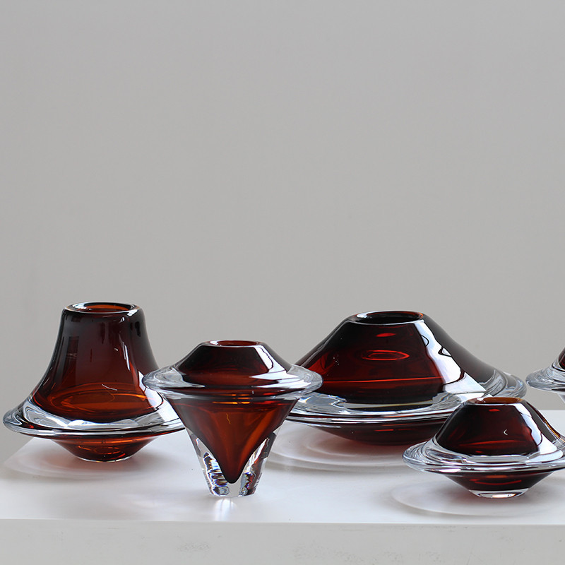 创意简约轻奢风厚重手工琉璃飞碟花瓶软装酒店样板间玄关客厅摆件