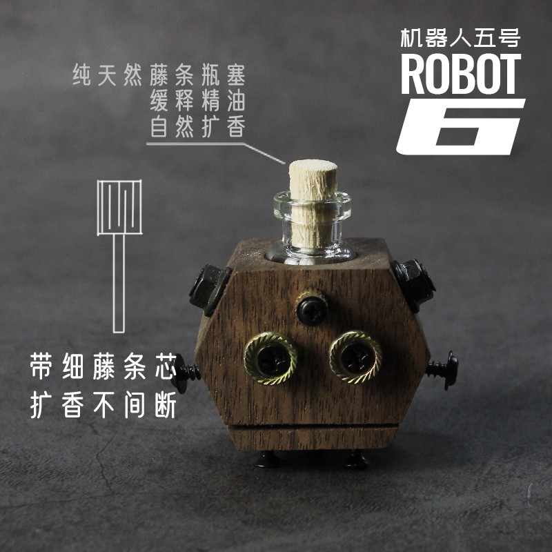 创意车载出风口香薰香氛香水可循环精油瓶机器人摆件扩香实木礼物