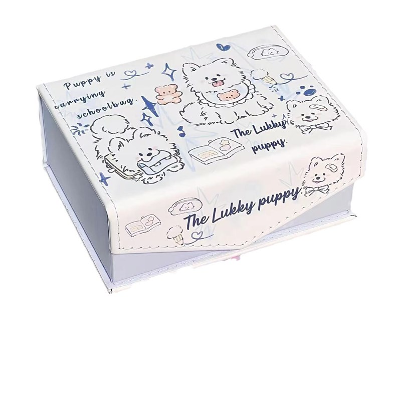 线条小狗磁吸礼物盒皮质翻盖可爱装信的情书收纳盒生日礼物整理盒