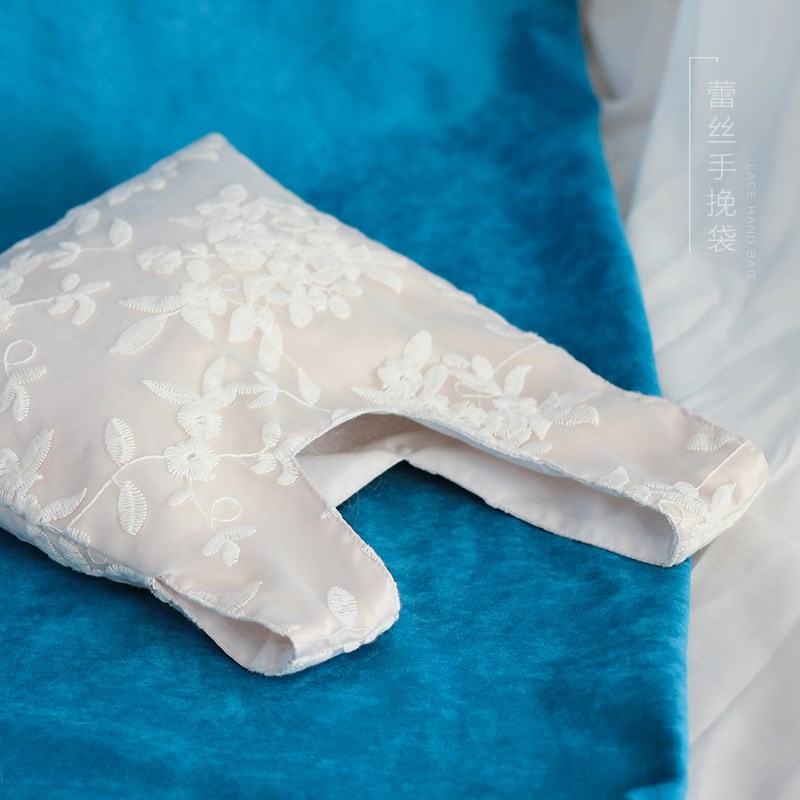 日式和风蕾丝手腕袋m 简约套结袋 复古收纳袋手机钥匙零钱手提包