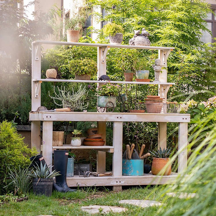 美式木质工作台多层花架操作台阳台户外收纳置物架杂货花园