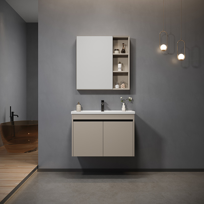 柜王洗漱陶瓷风一体牧久太空脸盆组合加厚蜂窝台洗手浴室柜铝奶油