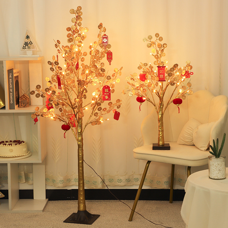 led摇钱树灯节日氛围装饰灯春节喜庆房间氛围布置装饰灯树造型灯