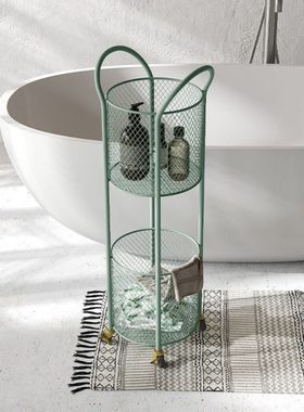 lkw轻奢浴室收纳篮卫生间带轮置物架厕所双层收纳架洗手间移动储