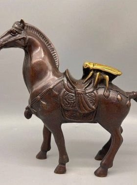 仿古古玩收藏纯铜鎏金马上赢生肖马铜器工艺品家居办公室装饰摆件