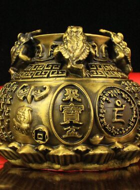 纯铜聚宝盆存钱罐金蟾罐子家具客厅佛你工艺品摆件梵文字聚宝盆