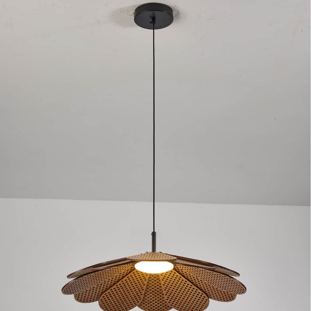 诧寂风日式吊灯锥形镂花复古吊灯餐厅茶室创意吊灯胡桃木实木吊灯