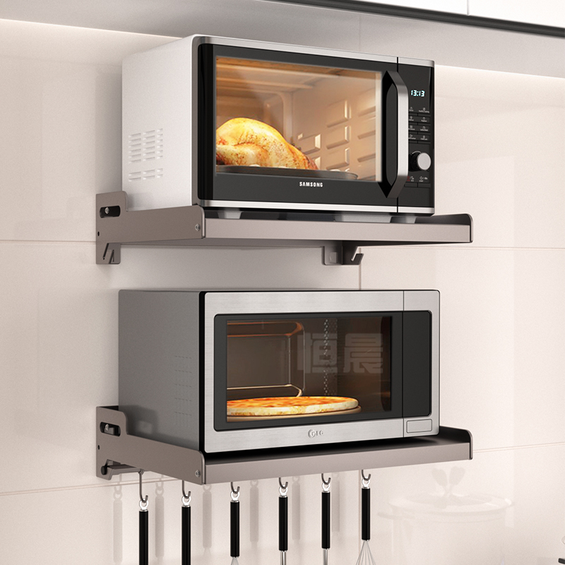 枪灰厨房微波炉置物架壁挂式放烤箱架子挂墙上收纳挂架.支架免打