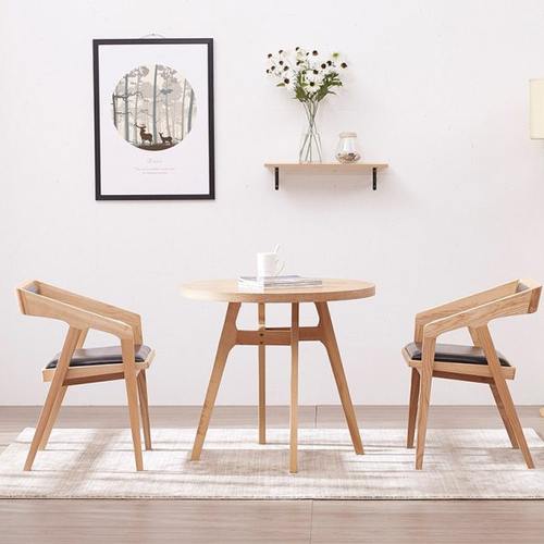 创意洽谈桌椅组合一桌二椅店铺阳台售楼处接待桌椅简约实木圆形桌