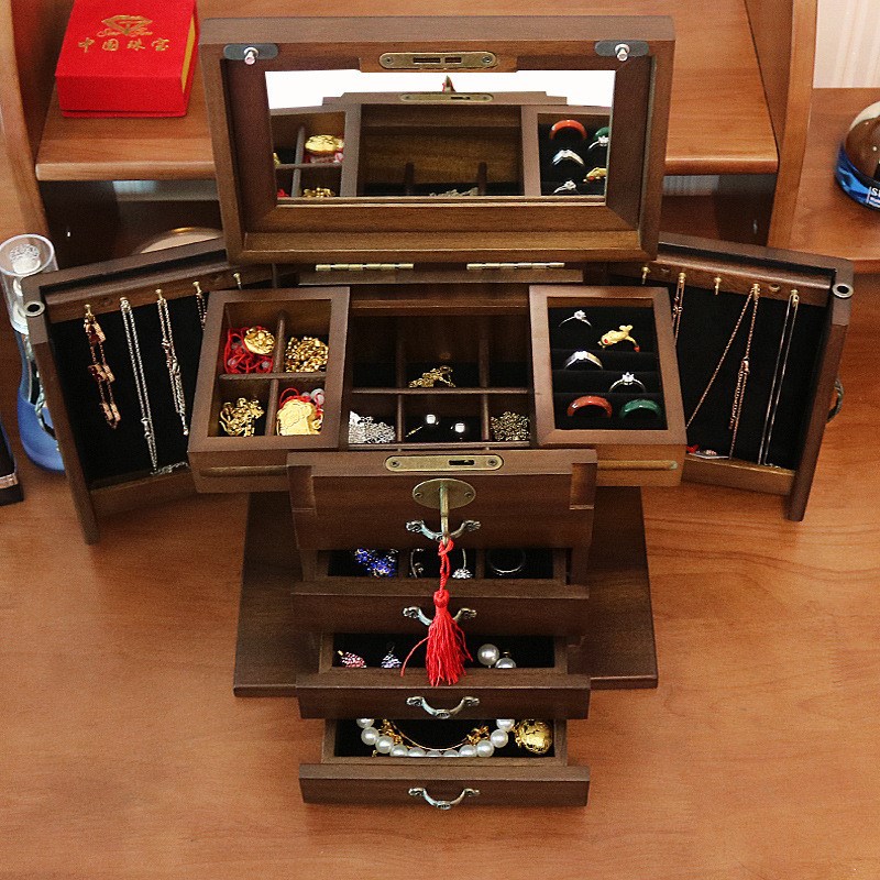 首饰盒实木质制带锁公主欧式覆E古带镜化妆盒饰品收纳梳妆盒