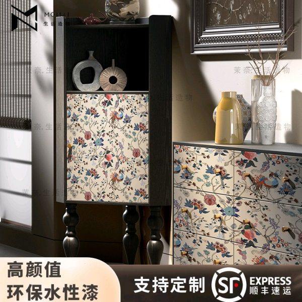 中国风花鸟图实木置物架法式三角柜90度转角柜客厅储物沙发旁边柜,住宅家具,角柜,淘宝优惠券,粉丝福利购,淘宝优惠卷