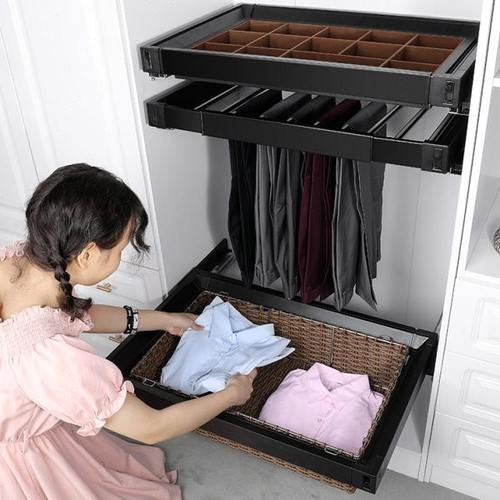 易嘉可伸缩滑轨裤架衣柜内拉篮多宝格首饰收纳盒衣帽间抽屉式藤篮