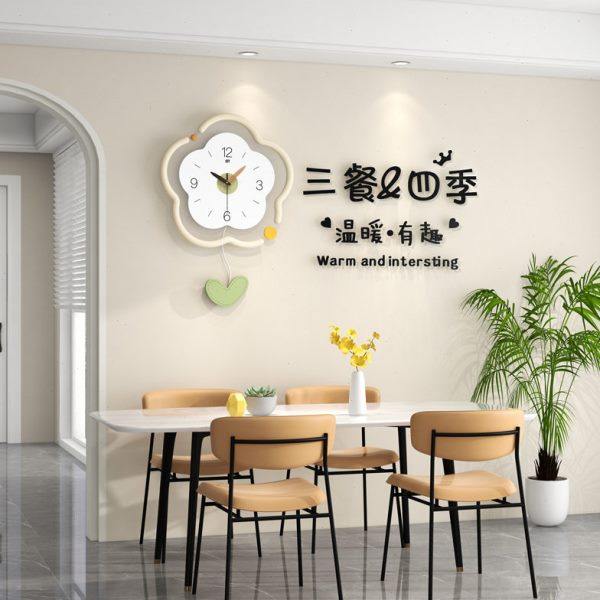 奶油风花朵挂钟客厅级感现简约时钟挂墙家用餐厅静音装饰钟表,家居饰品,挂钟,淘宝优惠券,粉丝福利购,淘宝优惠卷