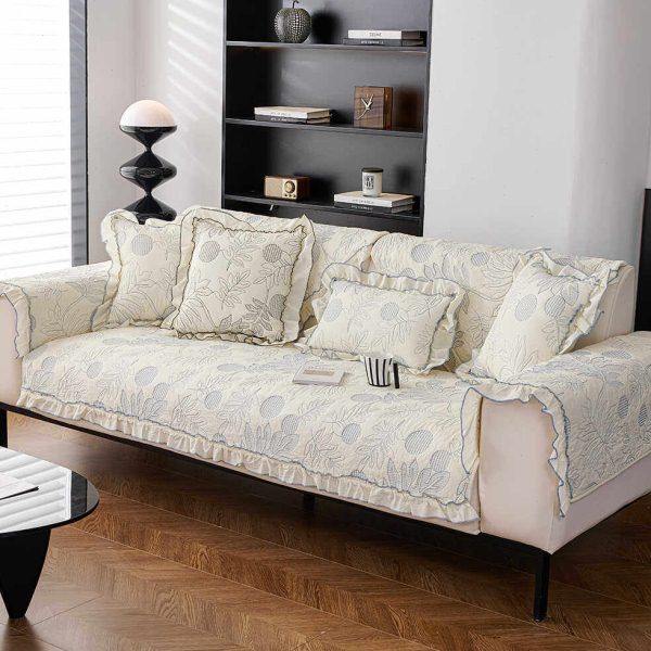 田园温馨轻奢刺绣水洗棉沙发垫四季通用防滑布艺客厅沙发套罩巾垫