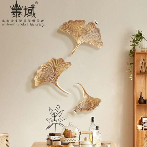 泰域东南亚银杏叶壁饰新中式客厅沙发背景墙上装饰品餐厅墙壁挂件,家居饰品,壁饰,淘宝优惠券,粉丝福利购,淘宝优惠卷