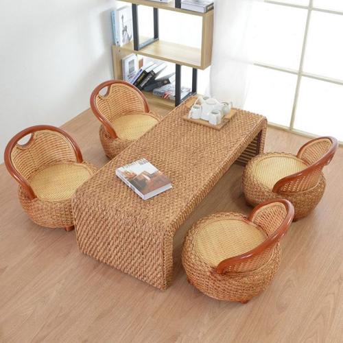 藤编榻榻米茶桌椅坐地矮桌飘窗小桌子日式原木风阳台茶几禅意炕几