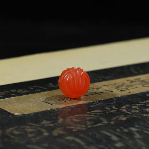 【保山南红莲花单珠9mm】 天然保山南红散珠 杨柳料 满色满肉