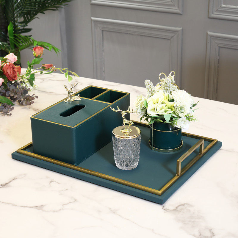 多功能纸巾盒客厅轻奢家用茶几遥控器收纳盒托盘花瓶软装搭配套装