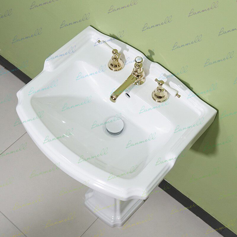 过WS 出口英国原单 NP嘴 陶瓷双开关把手 三孔金色复古面盆水龙头