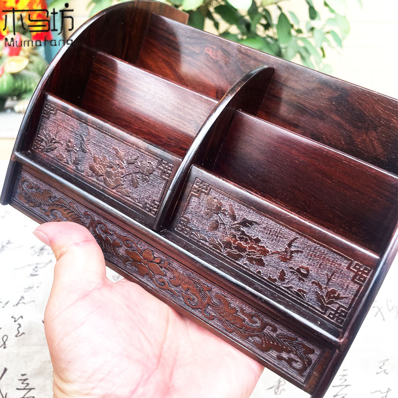 中式大红c酸枝遥控器收纳盒多功能客厅红木办公桌面实木手机收纳