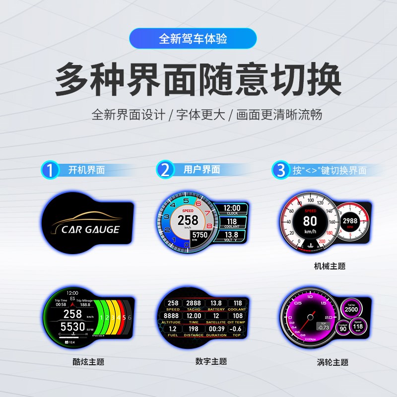 汽车抬头a显示器车载HUD仪表改装速度水温涡轮压力表OBD多功能仪
