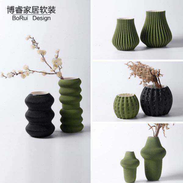 创意艺术莫兰迪陶瓷花瓶摆件客厅插花干花3D打印花器餐桌玄关装饰